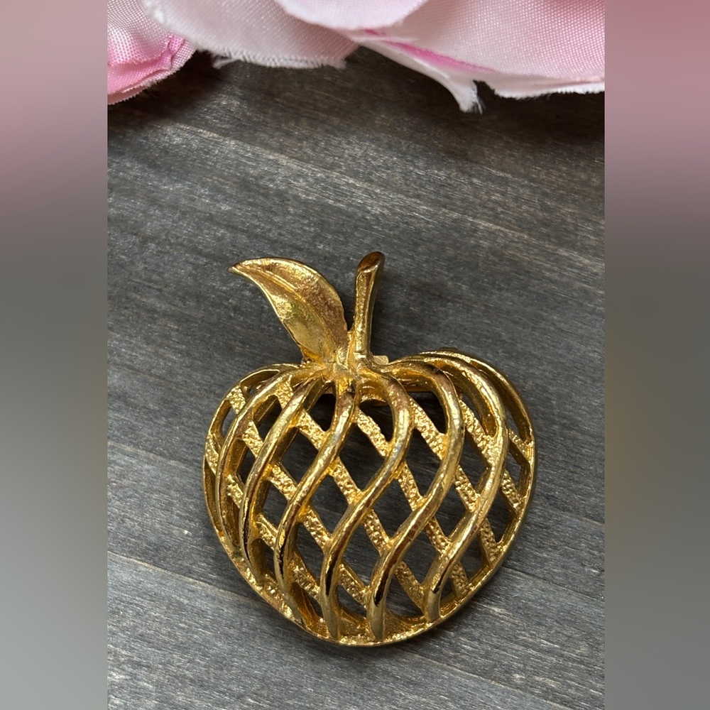 Vintage Gold Apple Brooch, marked Gerrys